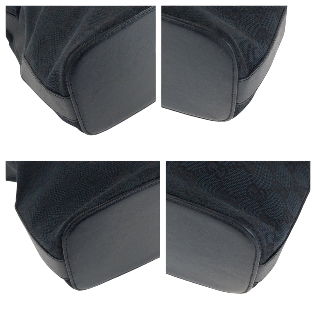 GUCCI Shoulder Bag 001 3814 GG canvas Black SilverMetal Hobo Shoulder Bag Women Used Authentic