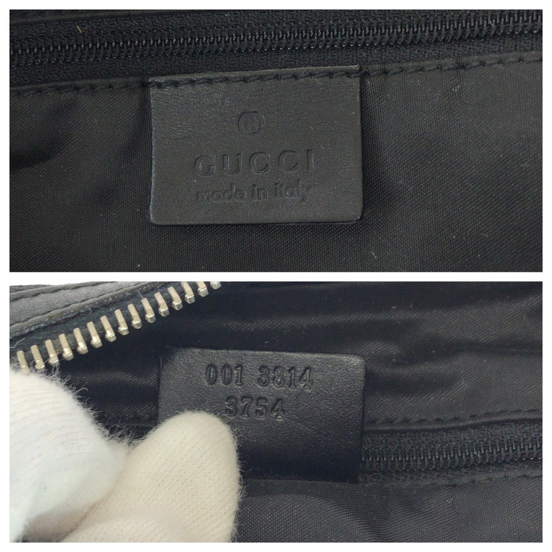 GUCCI Shoulder Bag 001 3814 GG canvas Black SilverMetal Hobo Shoulder Bag Women Used Authentic