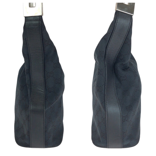 GUCCI Shoulder Bag 001 3814 GG canvas Black SilverMetal Hobo Shoulder Bag Women Used Authentic