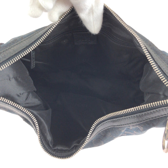 GUCCI Shoulder Bag 001 3814 GG canvas Black SilverMetal Hobo Shoulder Bag Women Used Authentic