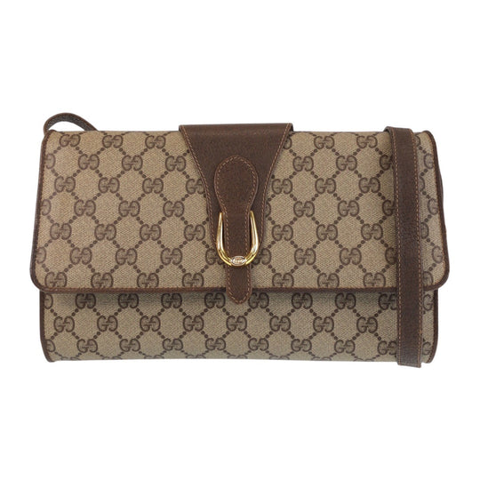 GUCCI Shoulder Bag 904 02 050 GG Supreme canvas, leather Brown Gold Metal Crossbody Shoulder Bag Pochette Old Gucci Women Used Authentic