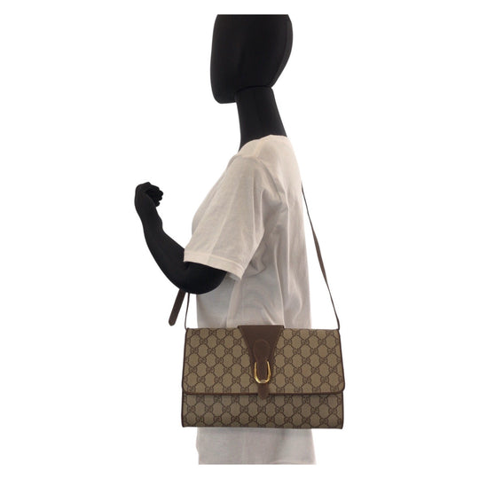 GUCCI Shoulder Bag 904 02 050 GG Supreme canvas, leather Brown Gold Metal Crossbody Shoulder Bag Pochette Old Gucci Women Used Authentic