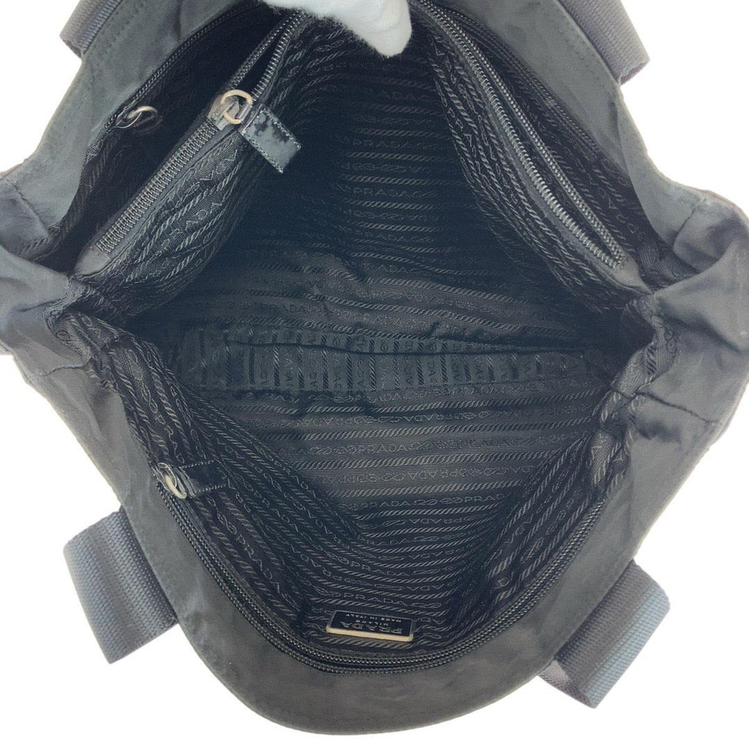 PRADA Tote Bag Nylon BlackSilverMetal Tote Bag Shoulder Bag Test Triangle With logo Women Used Authentic