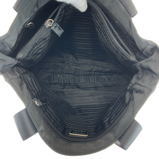 PRADA Tote Bag Nylon BlackSilverMetal Tote Bag Shoulder Bag Test Triangle With logo Women Used Authentic