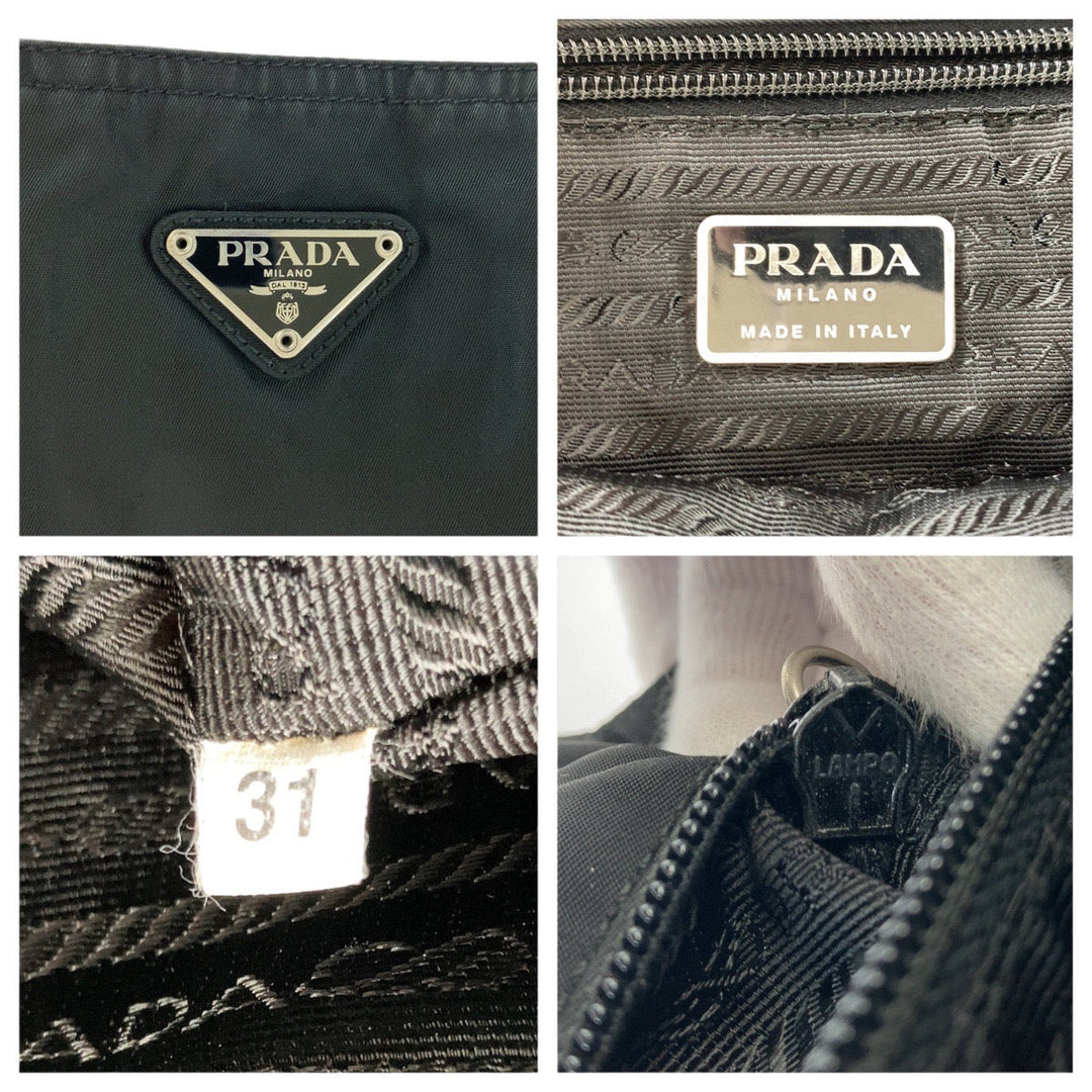 PRADA Tote Bag Nylon BlackSilverMetal Tote Bag Shoulder Bag Test Triangle With logo Women Used Authentic