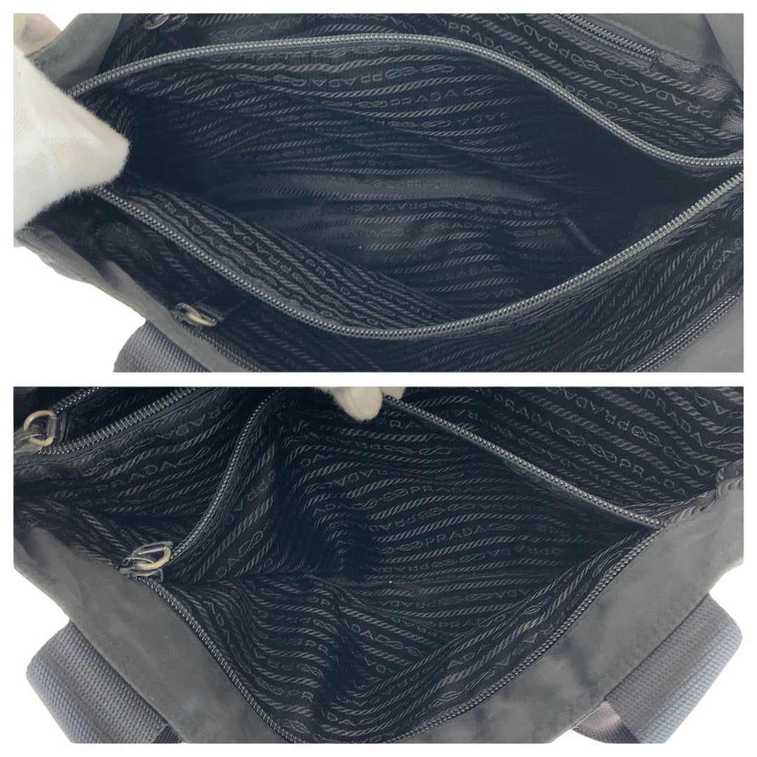 PRADA Tote Bag Nylon BlackSilverMetal Tote Bag Shoulder Bag Test Triangle With logo Women Used Authentic