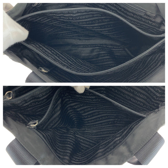 PRADA Tote Bag Nylon BlackSilverMetal Tote Bag Shoulder Bag Test Triangle With logo Women Used Authentic