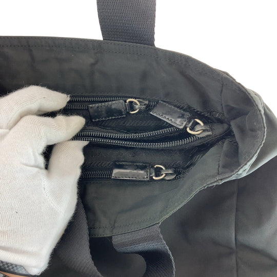 PRADA Tote Bag Nylon BlackSilverMetal Tote Bag Shoulder Bag Test Triangle With logo Women Used Authentic
