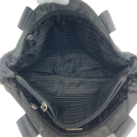 PRADA Tote Bag Nylon BlackSilverMetal Tote Bag Shoulder Bag Test Triangle With logo Women Used Authentic