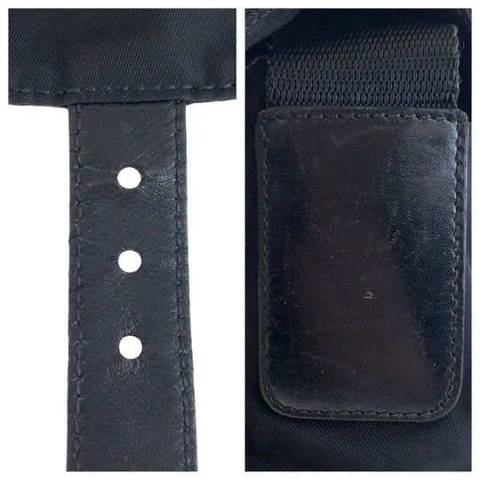 PRADA Shoulder Bag Nylon Black SilverMetal Shoulder Bag pochette Test Triangle With logo Women Used Authentic