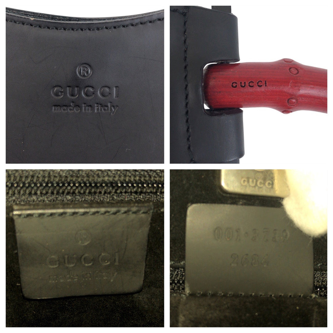 GUCCI Shoulder Bag 001 3739 Leather, Bamboo Black black red Shoulder Bag Hobo Bamboo Women Used Authentic