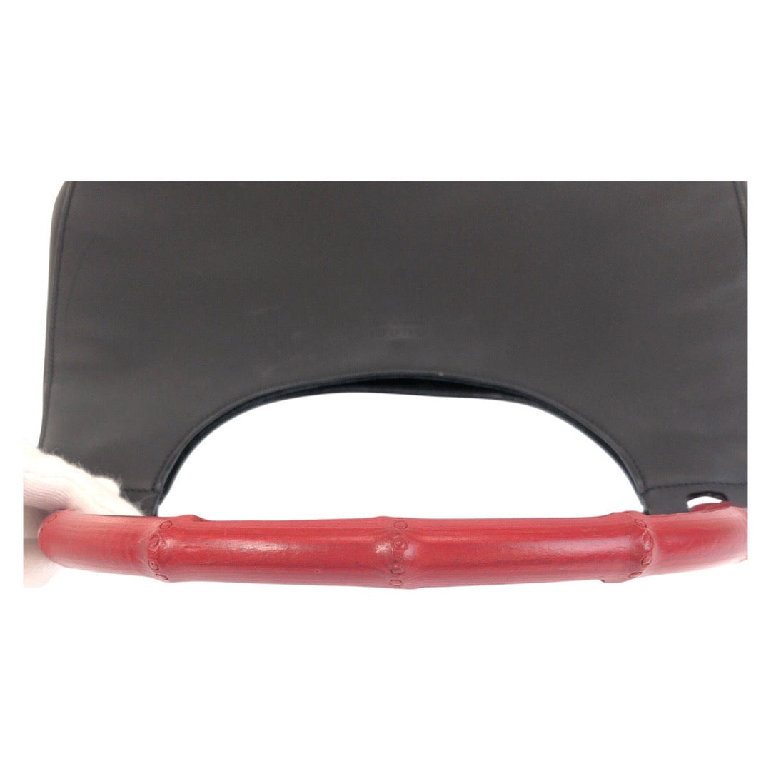 GUCCI Shoulder Bag 001 3739 Leather, Bamboo Black black red Shoulder Bag Hobo Bamboo Women Used Authentic