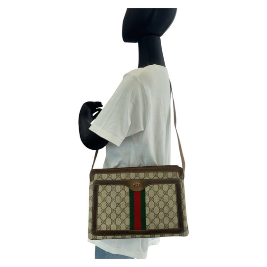 GUCCI Shoulder Bag 001 16 4035 GG Supreme canvas, leather Brown Gold Metal Crossbody Shoulder Bag Sherry line Old Gucci Women Used Authentic