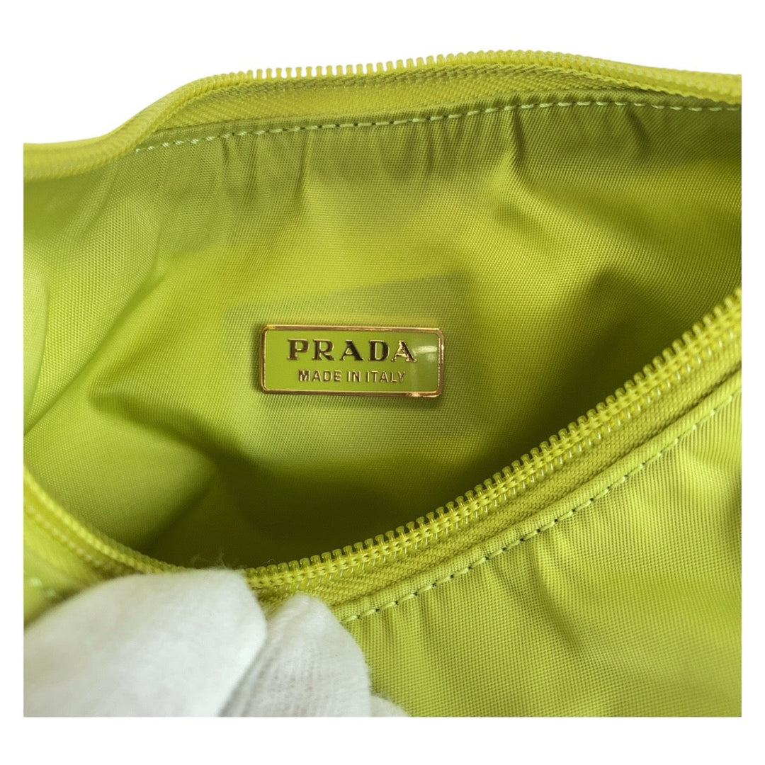 PRADA Handbag Nylon Green GoldMetal Hobo Accessory Pouch Handbag Test Triangular plate Women Used Authentic