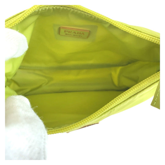 PRADA Handbag Nylon Green GoldMetal Hobo Accessory Pouch Handbag Test Triangular plate Women Used Authentic