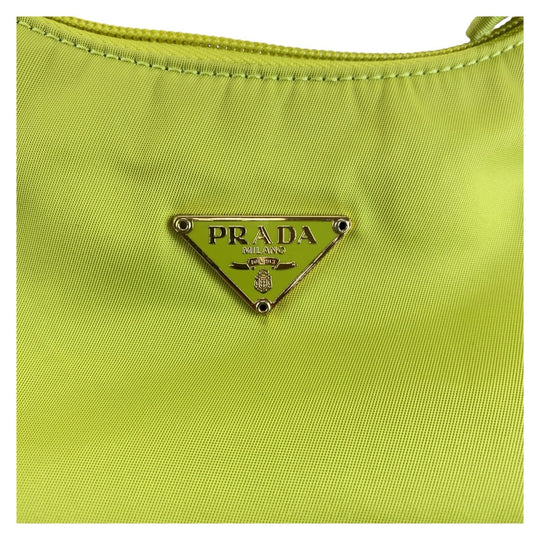 PRADA Handbag Nylon Green GoldMetal Hobo Accessory Pouch Handbag Test Triangular plate Women Used Authentic