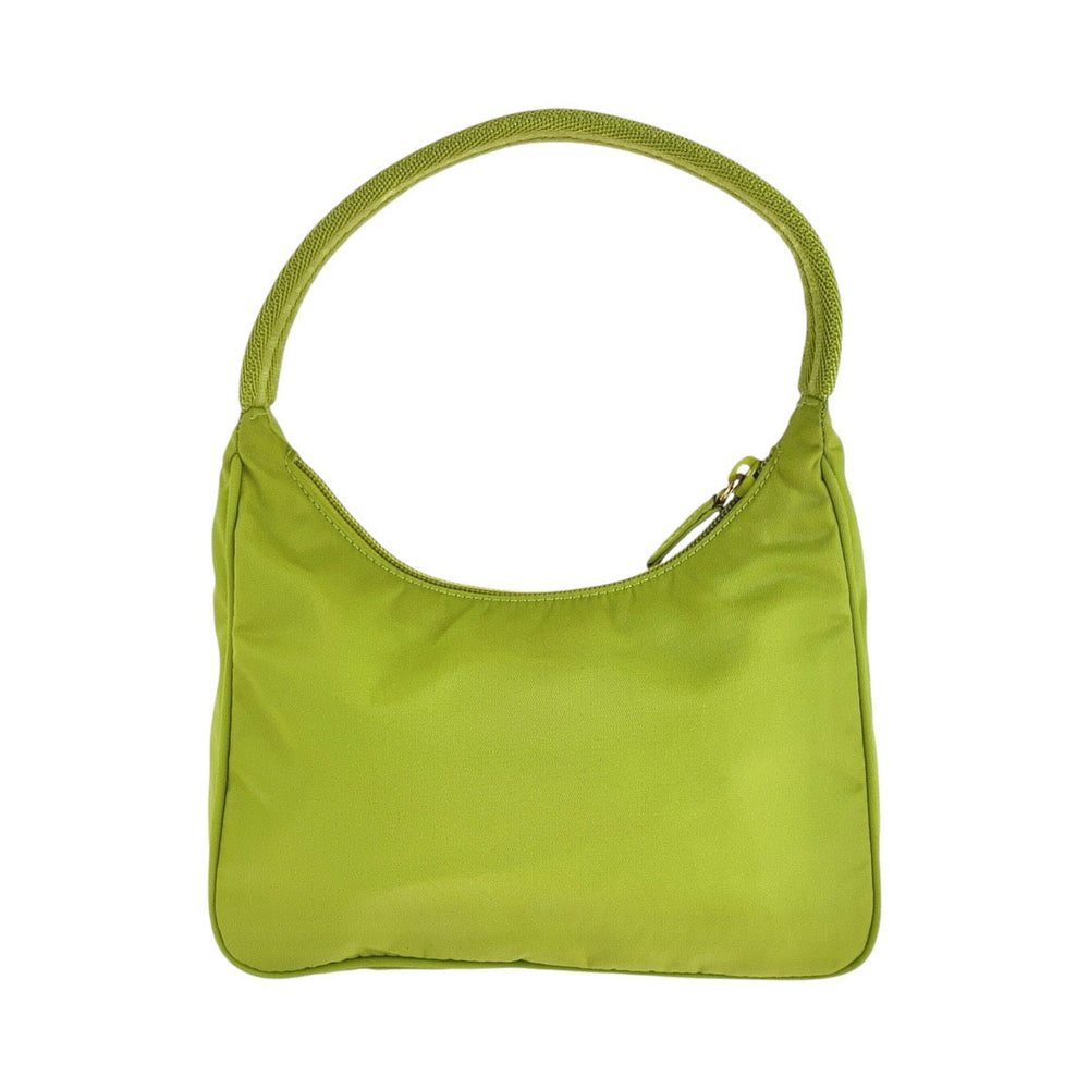 PRADA Handbag Nylon Green GoldMetal Hobo Accessory Pouch Handbag Test Triangular plate Women Used Authentic