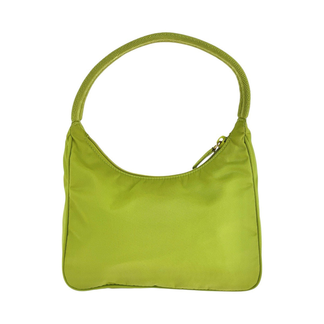 PRADA Handbag Nylon Green GoldMetal Hobo Accessory Pouch Handbag Test Triangular plate Women Used Authentic