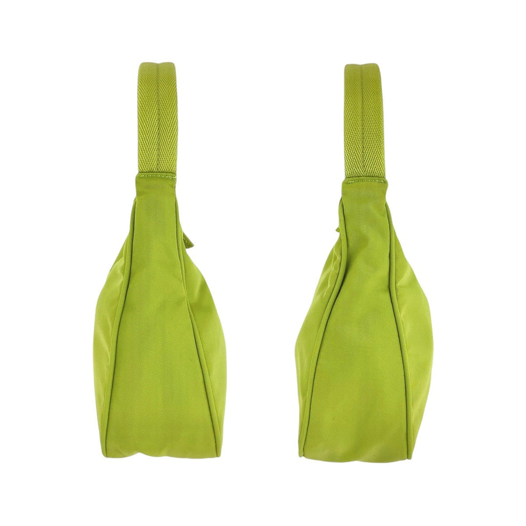 PRADA Handbag Nylon Green GoldMetal Hobo Accessory Pouch Handbag Test Triangular plate Women Used Authentic