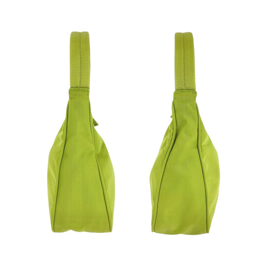 PRADA Handbag Nylon Green GoldMetal Hobo Accessory Pouch Handbag Test Triangular plate Women Used Authentic