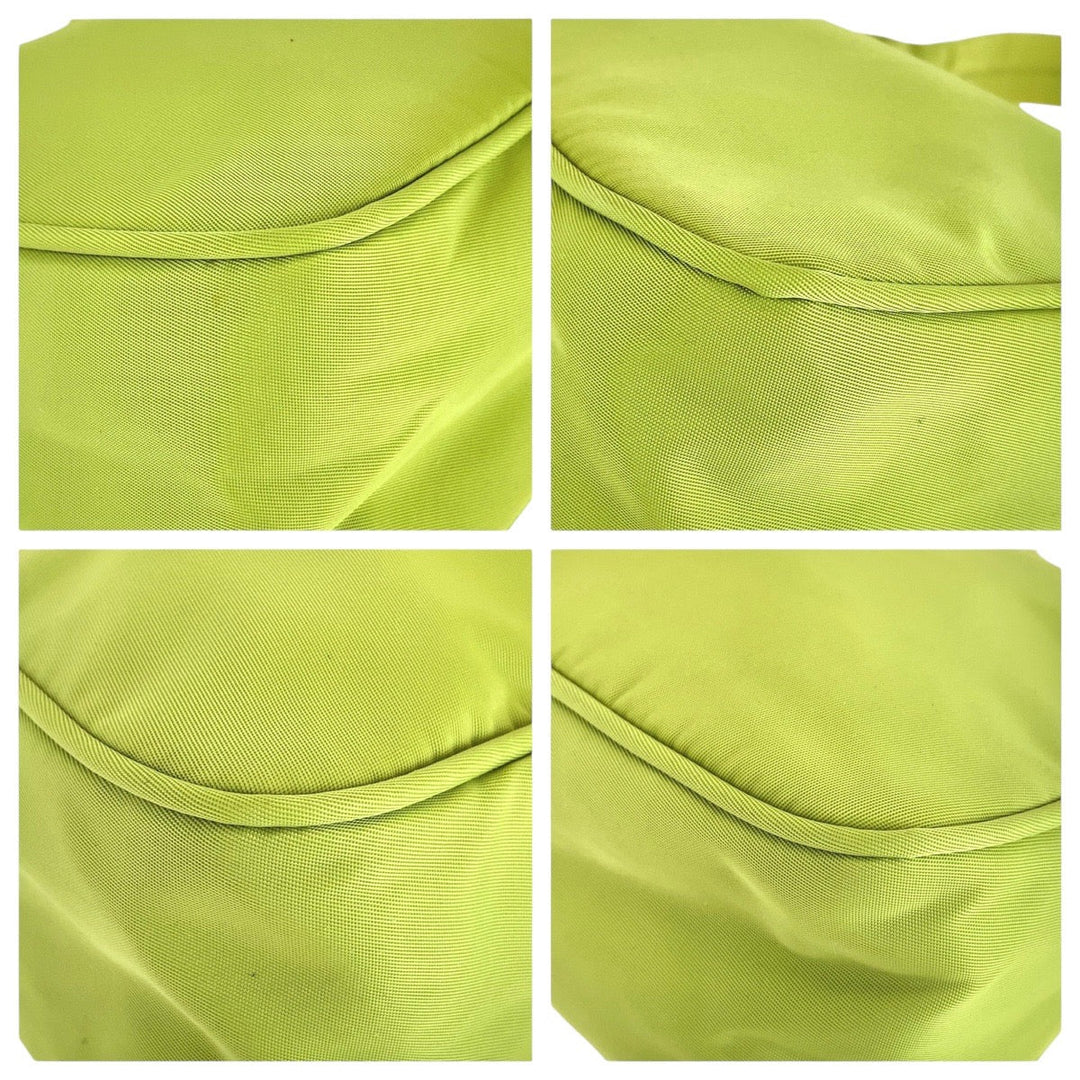 PRADA Handbag Nylon Green GoldMetal Hobo Accessory Pouch Handbag Test Triangular plate Women Used Authentic