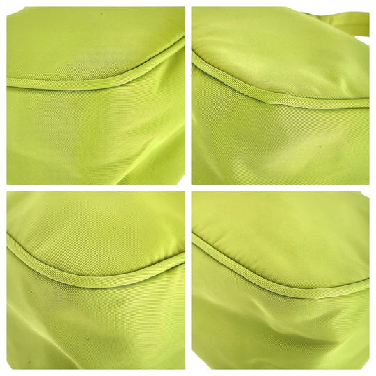 PRADA Handbag Nylon Green GoldMetal Hobo Accessory Pouch Handbag Test Triangular plate Women Used Authentic