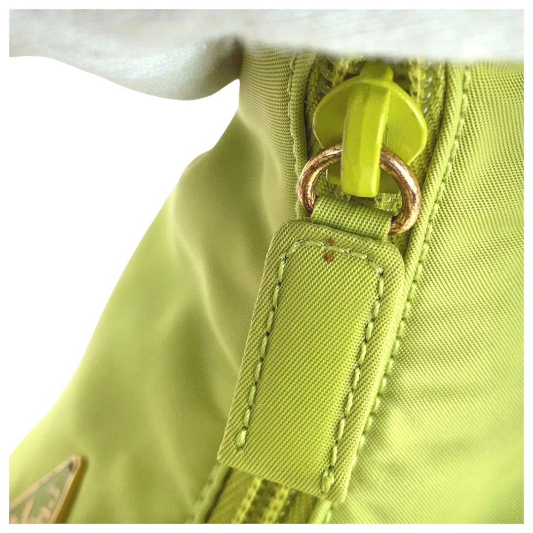PRADA Handbag Nylon Green GoldMetal Hobo Accessory Pouch Handbag Test Triangular plate Women Used Authentic