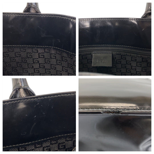 GUCCI Tote Bag 002 1091 leather Black Gold Metal Tote Bag Women Used Authentic