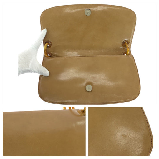 PRADA Shoulder Bag Leather, Plastic Brown SilverMetal Plastic Chain Shoulder Bag Women Used Authentic