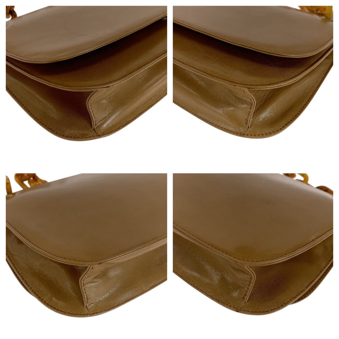 PRADA Shoulder Bag Leather, Plastic Brown SilverMetal Plastic Chain Shoulder Bag Women Used Authentic