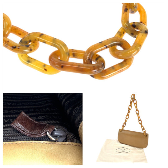 PRADA Shoulder Bag Leather, Plastic Brown SilverMetal Plastic Chain Shoulder Bag Women Used Authentic