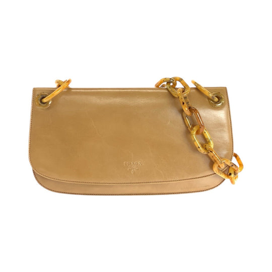PRADA Shoulder Bag Leather, Plastic Brown SilverMetal Plastic Chain Shoulder Bag Women Used Authentic