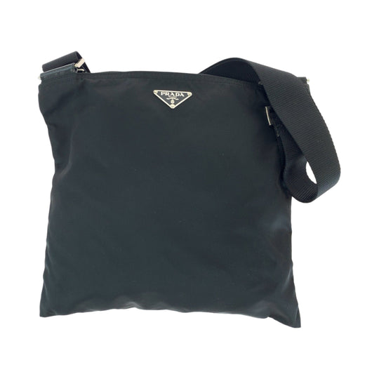 PRADA Shoulder Bag Nylon Black SilverMetal Shoulder Bag pochette Test Triangle With logo mens Used Authentic