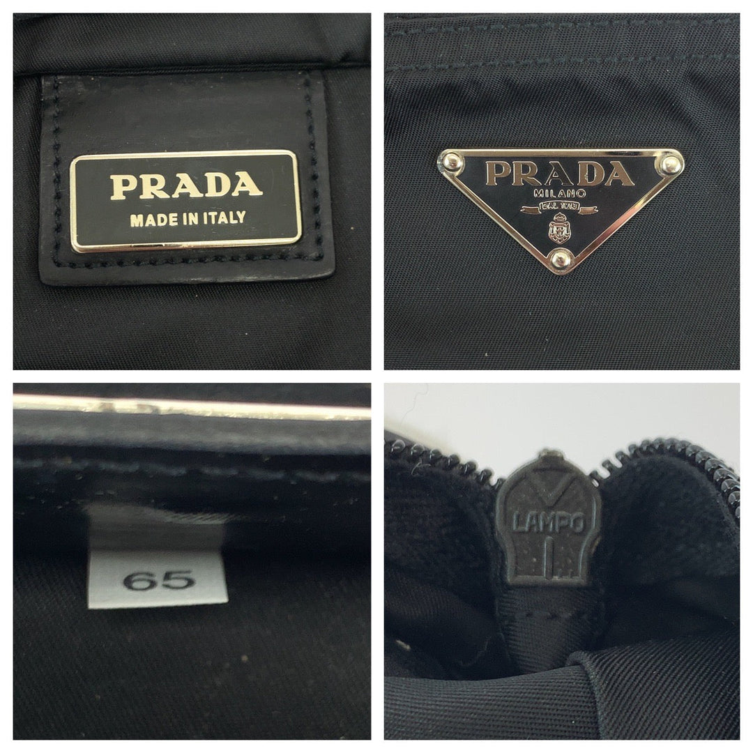PRADA Shoulder Bag Nylon Black SilverMetal Shoulder Bag pochette Test Triangle With logo mens Used Authentic