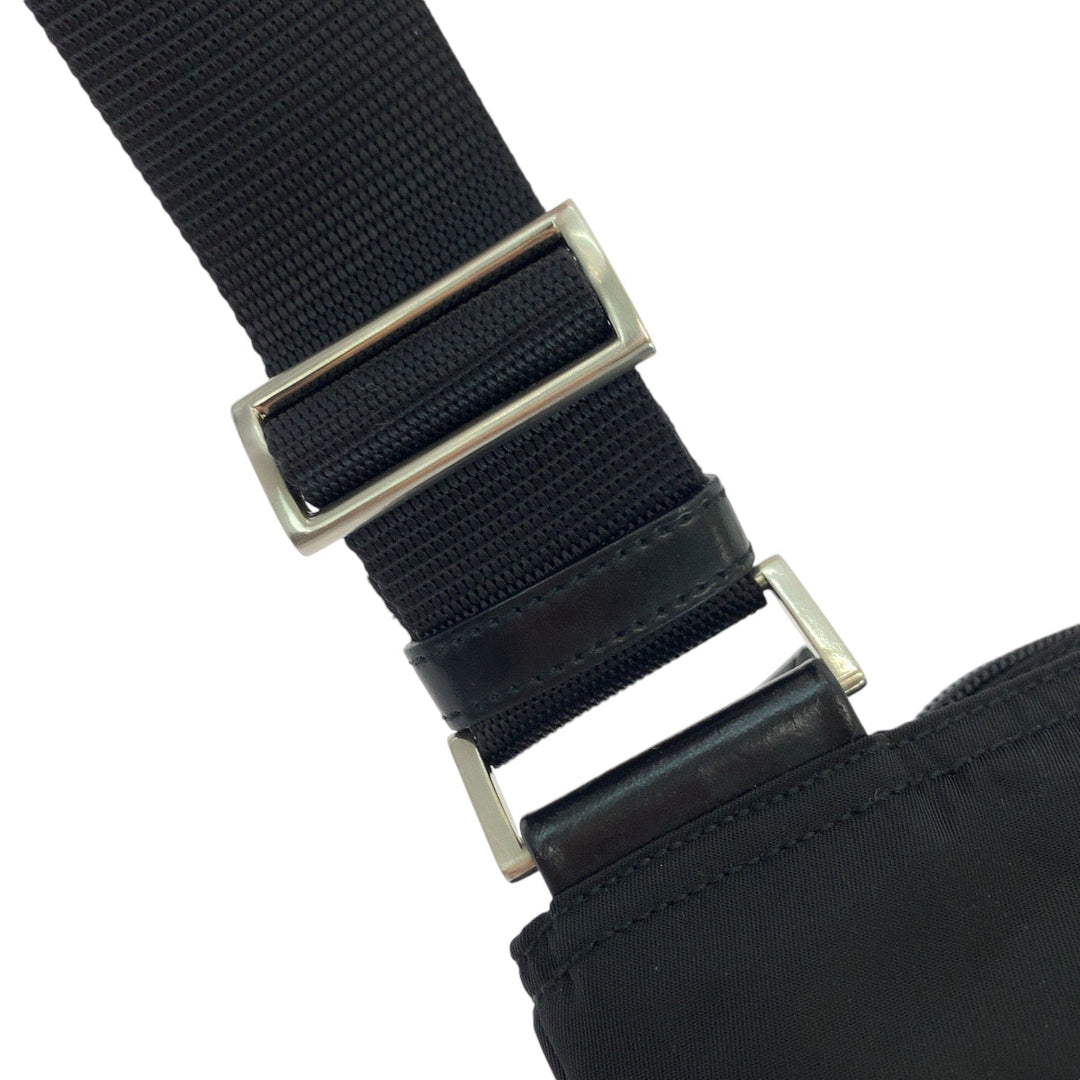 PRADA Shoulder Bag Nylon Black SilverMetal Shoulder Bag pochette Test Triangle With logo mens Used Authentic