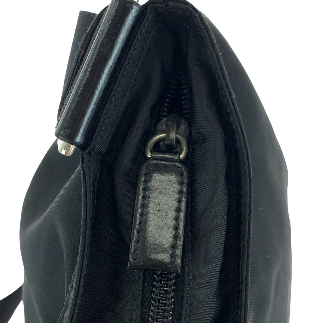 PRADA Shoulder Bag Nylon Black SilverMetal Shoulder Bag pochette Test Triangle With logo mens Used Authentic
