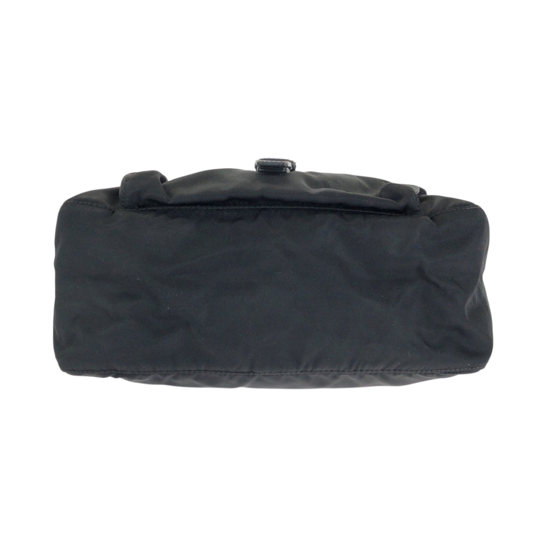PRADA Shoulder Bag Nylon Black SilverMetal Shoulder Bag pochette Test Triangle With logo Women Used Authentic
