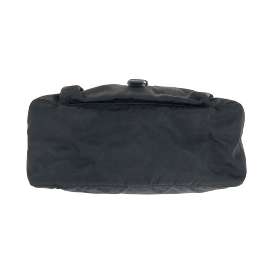 PRADA Shoulder Bag Nylon Black SilverMetal Shoulder Bag pochette Test Triangle With logo Women Used Authentic