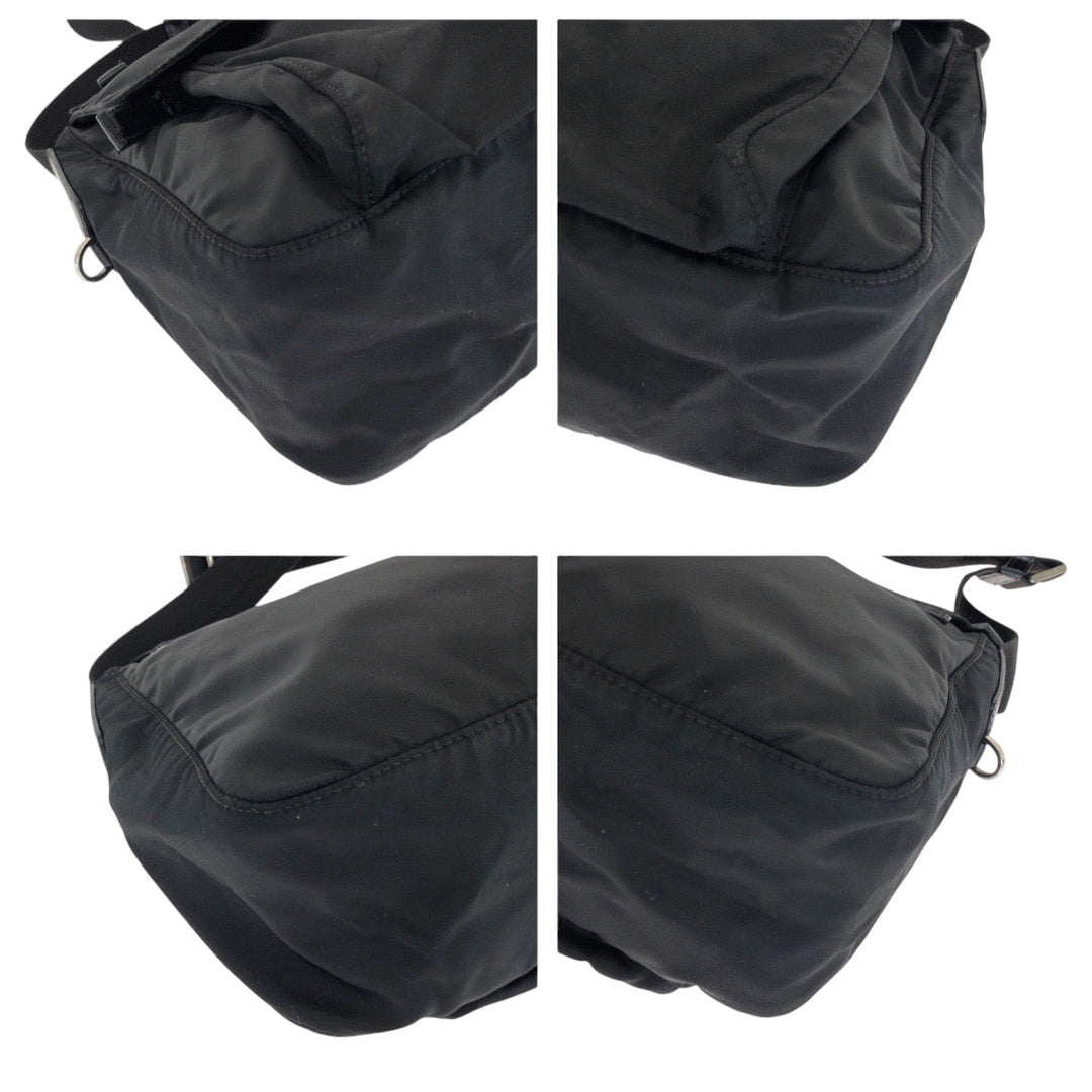 PRADA Shoulder Bag Nylon Black SilverMetal Shoulder Bag pochette Test Triangle With logo Women Used Authentic