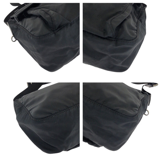 PRADA Shoulder Bag Nylon Black SilverMetal Shoulder Bag pochette Test Triangle With logo Women Used Authentic