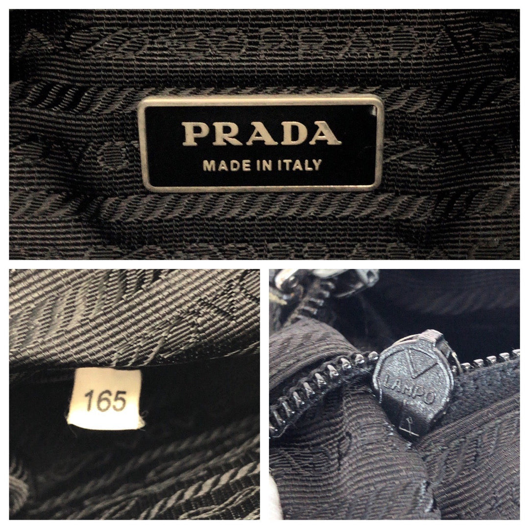 PRADA Shoulder Bag Nylon Black SilverMetal Shoulder Bag pochette Test Triangle With logo Women Used Authentic