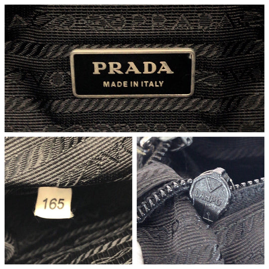 PRADA Shoulder Bag Nylon Black SilverMetal Shoulder Bag pochette Test Triangle With logo Women Used Authentic