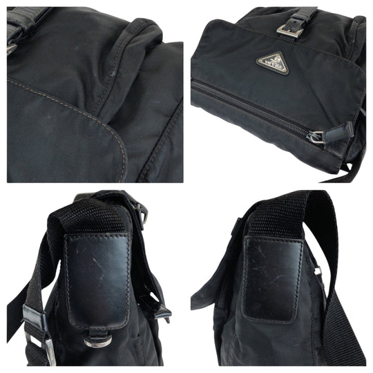 PRADA Shoulder Bag Nylon Black SilverMetal Shoulder Bag pochette Test Triangle With logo Women Used Authentic