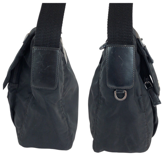 PRADA Shoulder Bag Nylon Black SilverMetal Shoulder Bag pochette Test Triangle With logo Women Used Authentic
