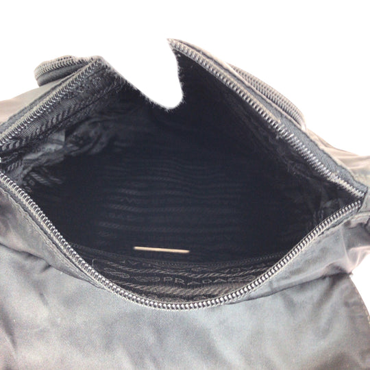 PRADA Shoulder Bag Nylon Black SilverMetal Shoulder Bag pochette Test Triangle With logo Women Used Authentic
