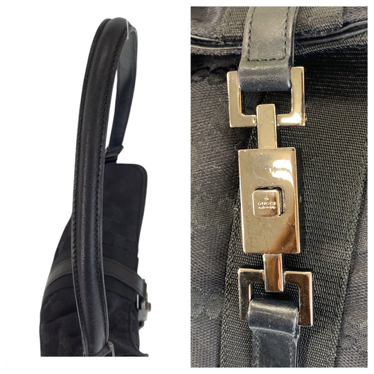 GUCCI Shoulder Bag 001 3734 GG canvas, leather Black black Shoulder Bag Jackie Women Used Authentic