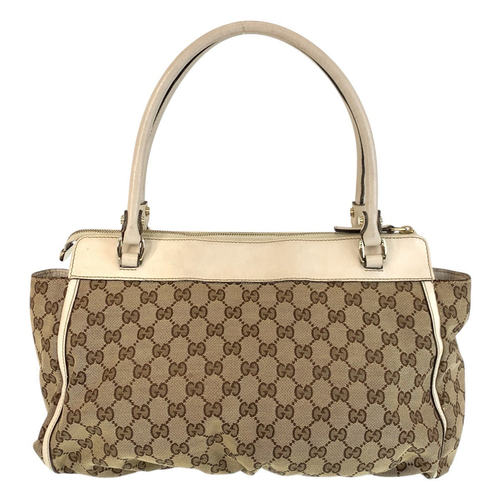 GUCCI Tote Bag 189831 GG canvas, leather Beige White Gold Metal Tote Bag Shoulder Bag Women Used Authentic