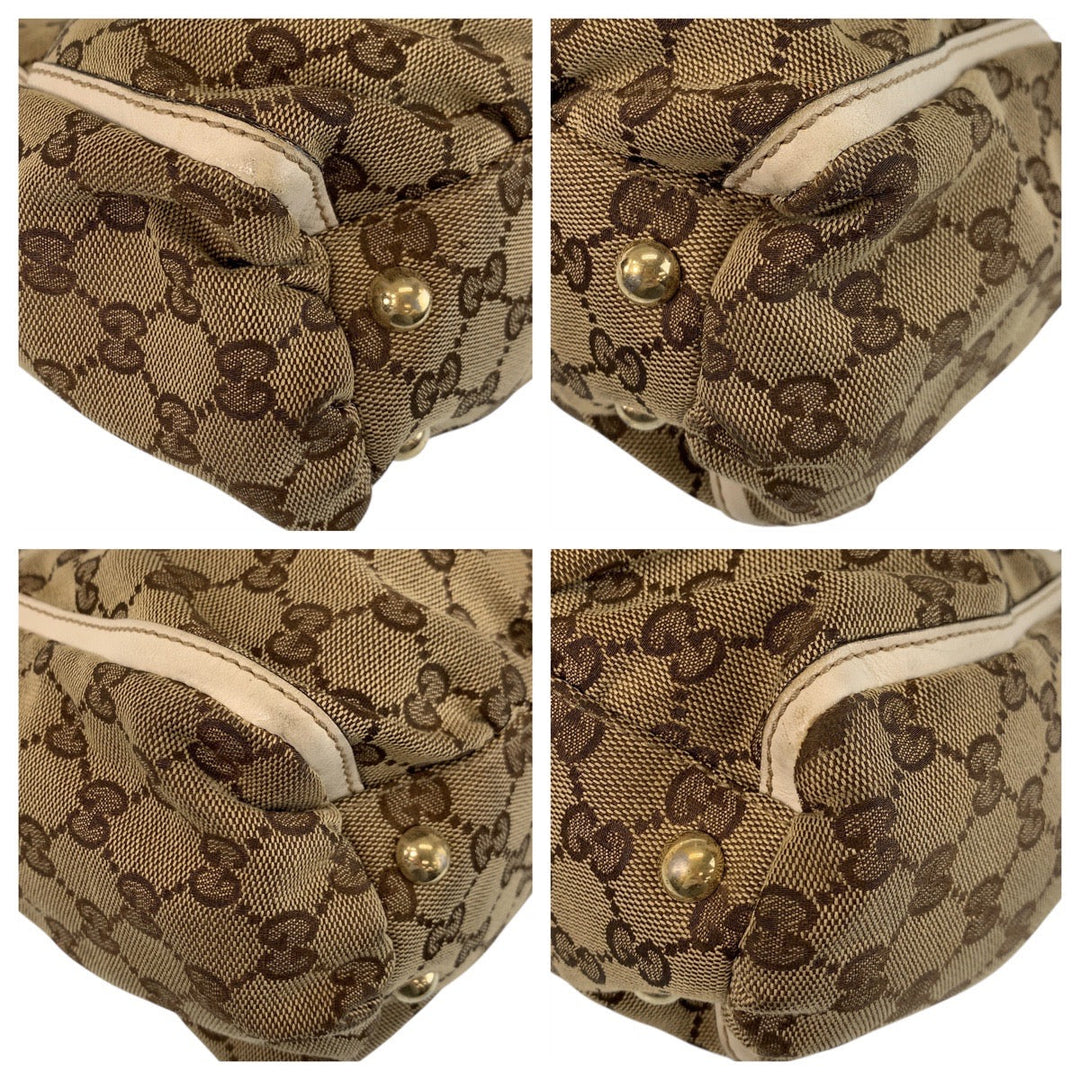 GUCCI Tote Bag 189831 GG canvas, leather Beige White Gold Metal Tote Bag Shoulder Bag Women Used Authentic
