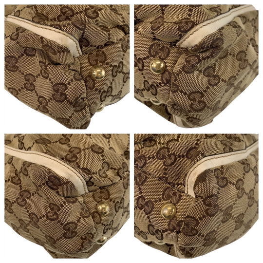 GUCCI Tote Bag 189831 GG canvas, leather Beige White Gold Metal Tote Bag Shoulder Bag Women Used Authentic