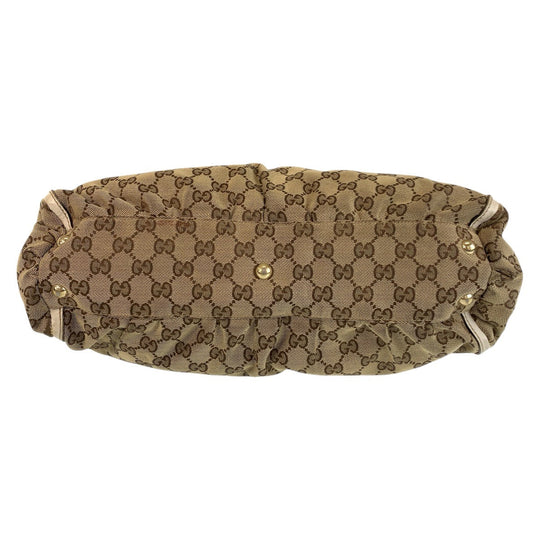 GUCCI Tote Bag 189831 GG canvas, leather Beige White Gold Metal Tote Bag Shoulder Bag Women Used Authentic